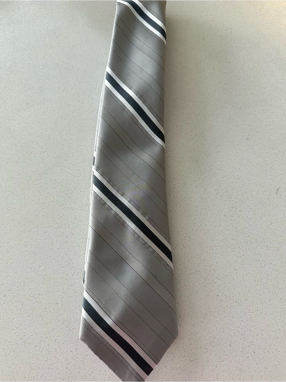 Yves Saint Laurent Silver Gray Striped Silk Tie